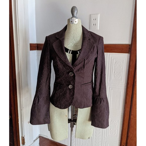 Tristan & Iseut vintage brown brocade jacket with bell sleeves - Picture 7 of 14